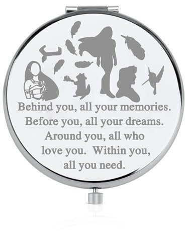 FEELMEM Kompakter Make-up-Spiegel, Motiv: Indische Prinzessin, Cartoon-Film, inspiriertes Geschenk für Fans mit Aufschrift Behind You All Your Memories