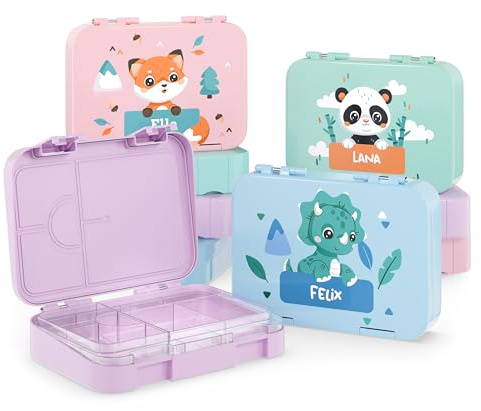 Bärenwerke ET MB 2115 Personalisierte Kinder Brotdose mit Name - Lunchbox mit Fächern und Unterteilung - Geschenkidee