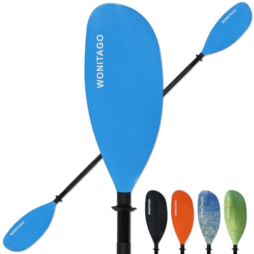 XUXIAKE Kajak Paddels mit Aluminium Schaft und PP Klinge, 210-230 cm, Einstellbar Doppelpaddel für Kajak, Kanu, Boot (20 cm Verstellbar), Hellblau