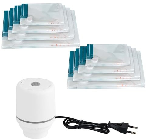 Sacs sous vide pour vêtements avec pompe à vide électrique : 8 sacs sous vide (2 grands/2 grands/2 moyens/2 petits) pour couettes, matelas, couvertures, oreillers, literie, voyages et déménagements