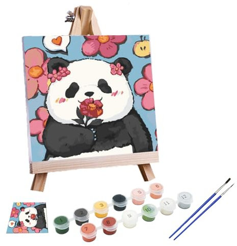 Surple - Pintura por números para adultos y niños principiantes con marco y caballete, kit de pintura al óleo en lienzo con pincel y pigmento acrílico, panda de dibujos animados para colorear por