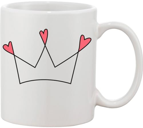Heart Crown King Queen Royal Ceramic Mug bnft