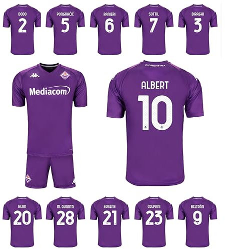 Kappa Completo Gara Maglia Home Fiorentina 2024/25 Personalizzabile con Nomi e Numeri Kean Albert Biraghi Beltràn (IT, Testo, XXL, Regular, Regular, Viola)