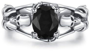 Anello aperto con teschio da donna, in argento Sterling gotico, con teschio, nero, per Halloween, cosplayer, rock, punk, idea regalo per donne e ragazze, Argento sterling