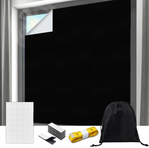 Estores Opacos sin Taladrar para Ventanas, 300x145cm Tela Oscurecedora Ventanas, Tela Opaca Negra Portátil, Blackout Curtains Travel para Caravana Proteccion Solar Aislamiento