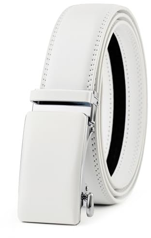KUULIMEE Gürtel Herren,Ratsche Ledergürtel Für Herren Anzug Business Jeans,Breit 35mm-51-WHITE-140cm