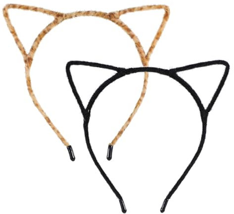 WLLHYF Lot de 2 bandeaux avec oreilles de chat - Noir - En fourrure - Accessoire de costume - Pour adultes et enfants - Pour fêtes d'Halloween