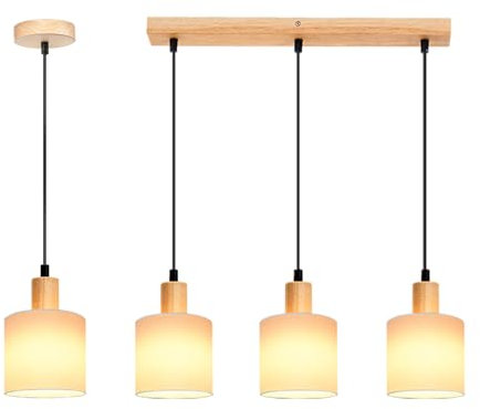 Glitzerlife Pendelleuchte Holz Esstischlampe Rund - Hängelampe Esstisch Weiss Hängeleuchte 1 Flammig und 3 Flammig Pendellampe E14 Stoff Vintage für Restaurant Schlafzimmer Esszimmer Küche