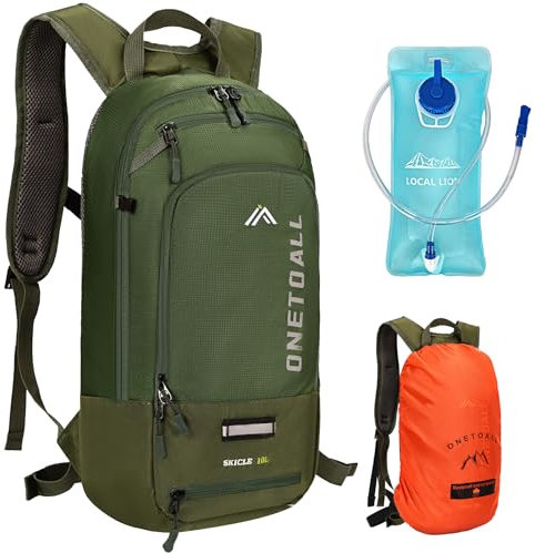 ONETOALL Fahrradrucksack klein mit Regenschutz und Helmnetz, MTB Rucksack 10L für Damen und Herren, Skirucksack, Bike Rucksack, Laufrucksack wasserdicht zum Radfahrren Wandern Skifahren Outdoorsports