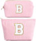 Personalisierte Initialen Make-up-Tasche Set, Cord-Kosmetiktasche, Reise Kulturbeutel, Schminktasche Damen, Weihnachten Geburtstag Geschenk für Frauen Freundin Teenager Mädchen Schweste(Rosa,B)