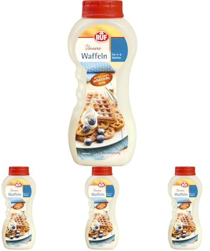 RUF Waffeln im Shaker, Mischung für Waffelteig ergibt 4-6 Waffeln aus dem Waffeleisen, zu der Waffelteig Mischung nur Milch hinzufügen, 220g (Packung mit 4)