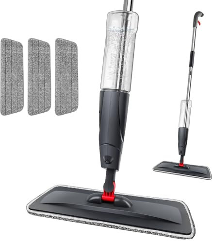Floor Spray Mop Dry Wet Mop Kitchen Floor Cleaning Mop 360° Swivel Head Suitable for Cleaning Tile Laminate Hardwood Ceramic with 1 Replacement Pads, 700ML Refillable Bottle