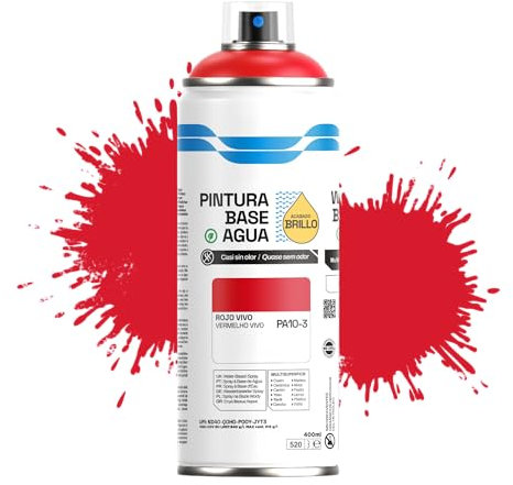 Etrexonline Pintura Spray Ecológica 400ml - Base Agua, Sin Olor - Para Muebles, Metal, Plástico y Madera - Colores Vivos y Permanentes, Cobertura Uniforme - Rojo Vivo, 1 unidad