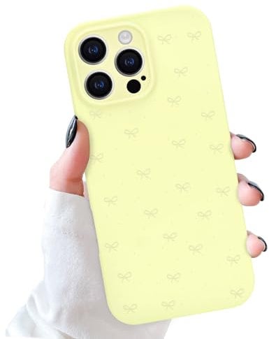 Newseego Phone Case for iPhone 16 Pro Max, Cute Aesthetic Bows Hard Slim Liquid Silicone Phone Cover for Girls Women with Raised Lips Camera and Screen Protection Design for iPhone 16 Pro Max-Yellow