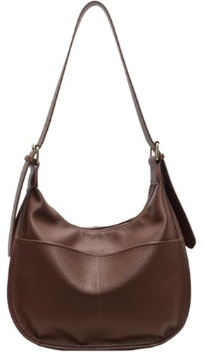 KESUDE Umhängetasche Damen Mittelgroß, PU Leder Schultertasche Handtasche Vintage Beuteltasche Tote Bag Tragetasche Hobo Große Kapazität mit Reißverschluss für Schule Büro Arbeit Uni, Kaffee