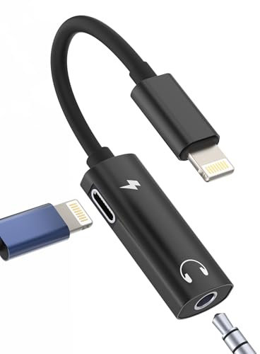 Adaptador Lightning a jack de audio de 3,5 mm (2 en 1) para iPhone 14 Pro, cable de carga, divisor, conector doble para Apple MFi Certified AUX para iPad, cargador de auriculares, convertidor de coche