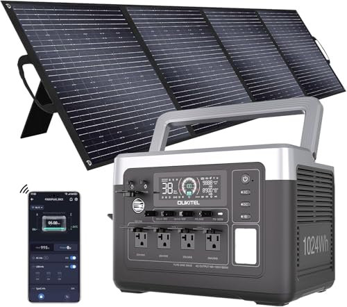 P1000 PLUS Centrale elettrica portatile 1800W/1024Wh con pannello solare da 200W, generatore solare, LiFePO4 con 4 prese CA (picco 3600W), centrale elettrica portatile per campeggio, camper,