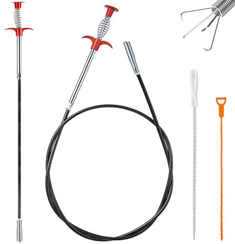 ZYNERY 2 Pezzi Pinze ad Artiglio Flessibili per Sonda Sturatubi di Scarico 90cm/ 200cm Molla Sturatubi Spirali per la Pulizia dei Tubi in Spazi Rristretti Spazzola Tubi Scarico per Cucina, Bagno