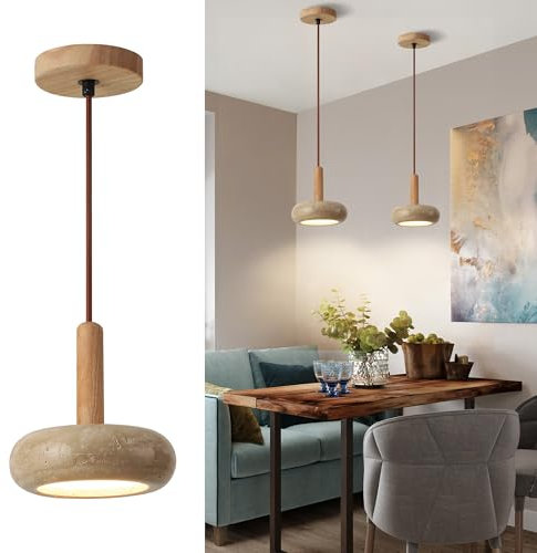 Kaixunl Japanische Wabi Sabi Natürliche Gelbe Höhlenstein Hängelampe, LED Holz Hängeleuchte, Hoch Verstellbare Pendelleuchte, Modern Kronleuchter Für Schlafzimmer Restaurant Wohnzimmer küche 15cm pole
