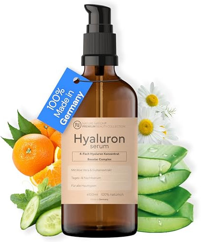 BIO Hyaluron Serum hochdosiert ✓Beste Hyaluronsäure (Oligo); 8-Fach Anti Aging ✓Anti Falten Komplex ✓Hyaluronserum + Aloe Vera & Vitamin C ✓Naturkosmetik 100% vegan ✓Made in Germany (100ml, Hyaluron)