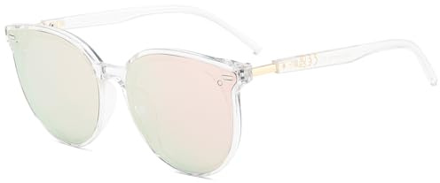 Long Keeper Vintage Runde Sonnenbrille Damen Katzenaugen Groß Sonnenbrille Klassisch Brille Cateye Schwarz Retro Damen Sonnenbrillen mit UV Schutz