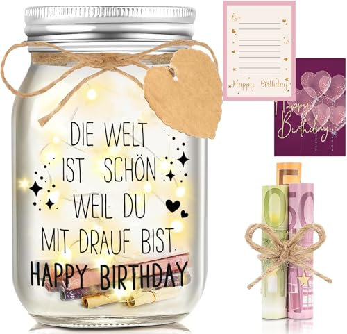 Hiipeefeel Geburtstagsgeschenk für Frauen, LED Flaschenlicht, Geldgeschenke Verpackung Geburtstag, Geschenk für Frau Beste Freundin Mama Schwester Tochter Mädchen