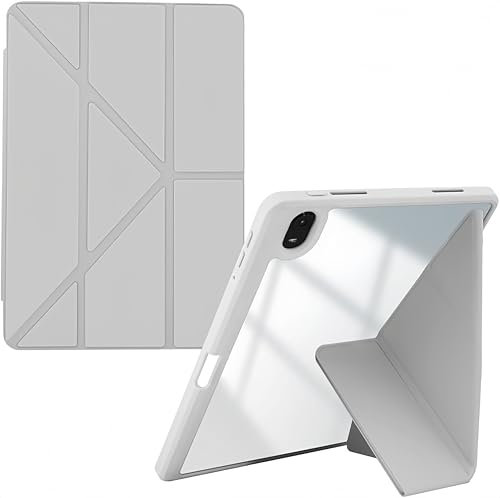 Hülle für iPad 9/8/7 (10,2-Zoll, Modell 2021/2020/2019, 9./8./7. Generation), Origami-Design mit 5 Verstellmöglichkeiten, klar transparente Rückseite Acrylhülle