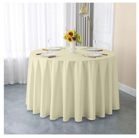 GOEXCPL Runde Satin-Tischdecke Smooth and Glossy Beige Durchmesser 180 cm