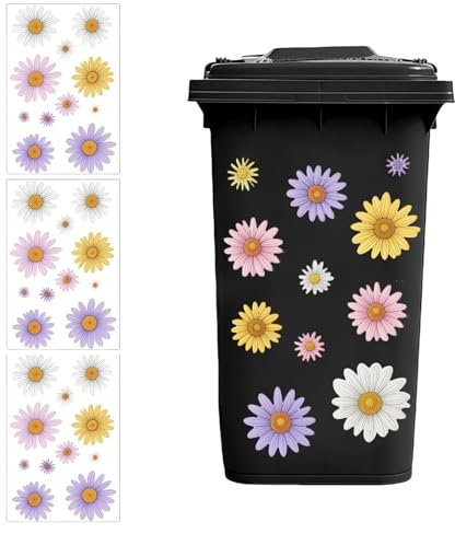 Tivleed Bin Stickers 3 Pcs Wheelie Bin Stickers Self-Adhesive Decorative Sheets with Daisy Design Waterproof Dustbin Labels for Bins, Fridge & Wall Garden & Home Decoration（11.8 * 7.9in