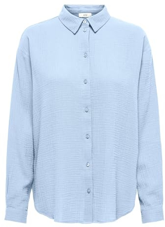 JdY Damen Jdytheis Life L/S Loose Shirt WVN Noos Hemd Mit Knopfverschluss Und Normaler Passform, Kentucky Blue, L