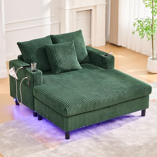 A ALFRESCOOL Zweisitzer Sofa mit Schlaffunktion mit seitlichen Getränkehaltern, DREI Kissen und Armlehnen, SofaBett für Wohnzimmer, Schlafzimmer, 142x128 cm, Grün