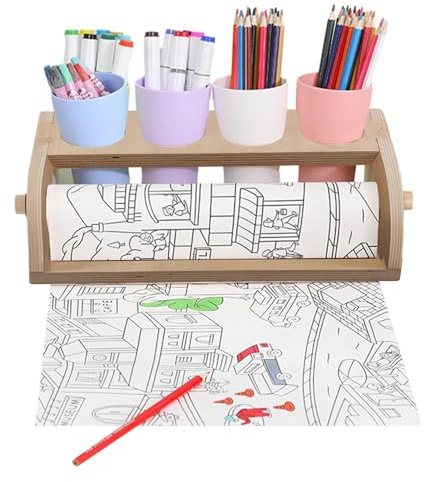 Papierrollenspender für Tischplatte aus Holz,Hohe Kapazität Kunst- und [Viele Male wiedPapierrollenhalter - Sauberer Papierschnitt und hervorragend für Kinder, die auf dem Tisch zeichnen, Tischzubehör