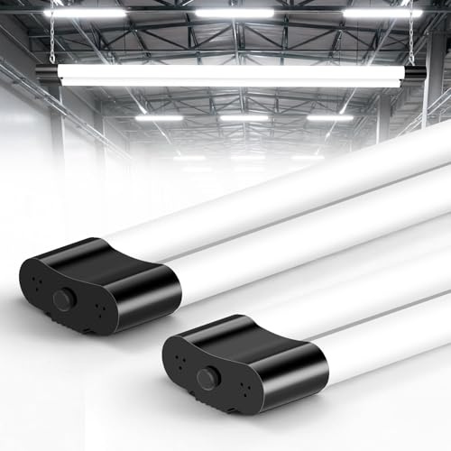 wowspeed 4FT LED Batten Light 2 Packs, Waterproof Plug in Workshop Lights, 6500K Daylight T8 Strip Light 42W 5000LM Shed Lights, 1.5M Cable with Switch for Garage Loft Basement Office Warehouse
