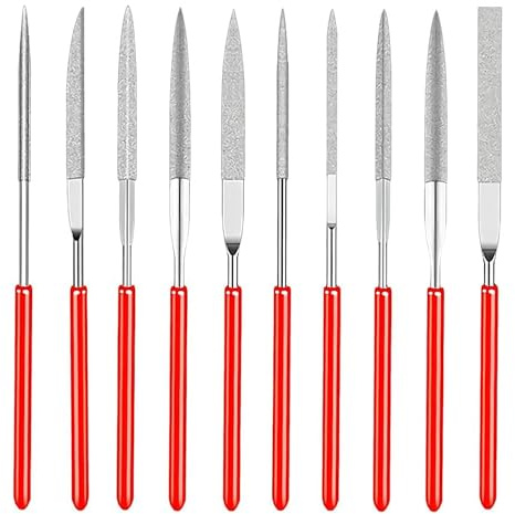 10 Stück 2x100 MM Mini Diament Nadelfeilen Set Mini Diamond Files Set Kleine Diamantfeilen Riffelfeilen Werkzeuge zum Feilen von Holz Schmuck Metall Kunststoff Modellbau
