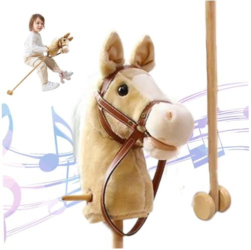 Cavallo Hobby su Bastone, Cavallo Bastone con Effetti Sonori Realistici Peluche 39 Alto Hobby di Halloween con Ruote e Palo in Legno Manico Antiscivolo Giocattolo Cavalcabile per Regali per Bambini (