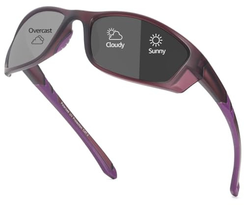 Myiaur Photochromic Running Sunglasses for Women Men Polarised UV400 | Anti Glare, Cycling Glasses, Wrap Around Frame for Cycling, Sports
