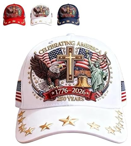 Eagle & Liberty & Cross, United States 250th Anniversary Hat, Adjustable Patriotic Baseball Cap
