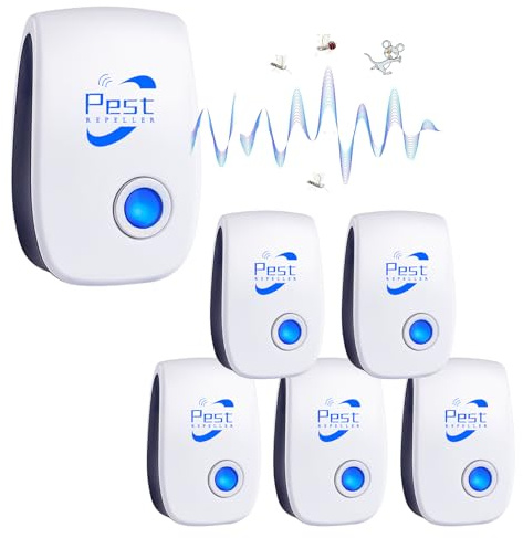 Repelente Ultrasónico de Plagas, 6 Pack Electrónico Repelente Mosquitos Control de Plagas, Repelente Ultrasónico Mosquitos para Anti Moscas, Ratones, Cucarachas, Arañas, Roedores