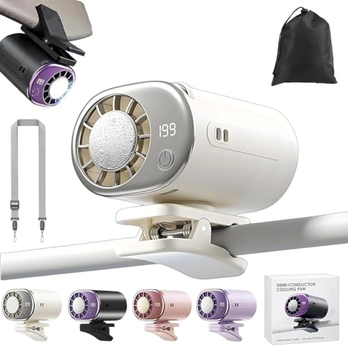 2026 Car Clip on Air Conditioner Fan with LED Display, 360° Rotation Portable LED Car Fan, 199 Speeds Adjustable, USB Rechargeable, 2000mah Battery,For Car Visor,Desk,Stroller & Neck (White)
