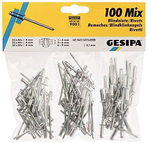 Gesipa Blindniet-Sortiment (100-Teilig, aus Aluminium/Stahl in 4 mm Ø x 6, x 8, x 12 mm, Nietgerät, Nieten) 1433667