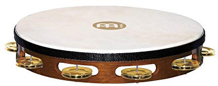 Meinl Percussion Traditional Headed Tambourine - Mit Ziegenfell - Durchmesser 10 Zoll - Siam Eiche / Messing, Antique Brown / Natur (TAH1B-AB)