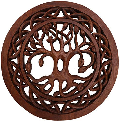GURU SHOP Geschnitztes Wandbild Deko Wandrelief Tree of Life - Lebensbaum, Braun, 2x30x30 cm, Masken & Wandschmuck