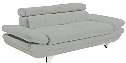 Mivano Zweisitzer Leder-Sofa Enterprise / 2er-Couch mit Bezug aus echtem Leder, verstellbaren Kopfstützen und Armlehnen / 218 x 72 x 104 / Echtleder, hellgrau