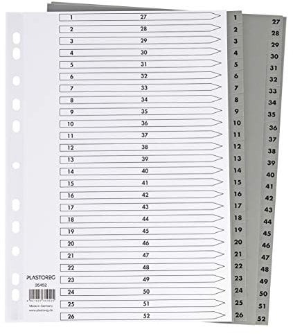 2er Set 52-teiliges Register/Trennblätter aus PP, DIN A4 mit Zahlen 1-26+27-52, volldeckend+praktischem Deckblatt aus stabilem Papier zum Beschriften. Trenn-Blätter für die Ordner-Organisation im Büro