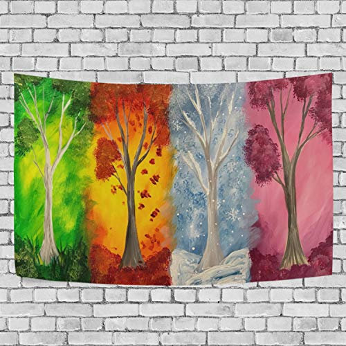 MONTOJ Betttuch mit Jahreszeiten-Baum-Motiv, Wandkunst, Wandbehang, Kreuzmuster
