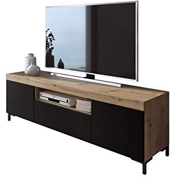 lukmebel Yoshi II TV-Schrank Eiche Wotan Fernsehschrank mit Schubladen und Push to Open System TV- Bank Sideboard Lowboard Wohnwand