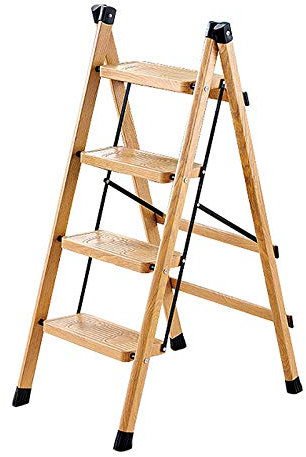 Wood Step Ladder 2/3/4 Step Lightweight Plant Stands Indoor Folding Step Stool Multi Purpose Step Ladders for Indoor Kitchen Library Steps