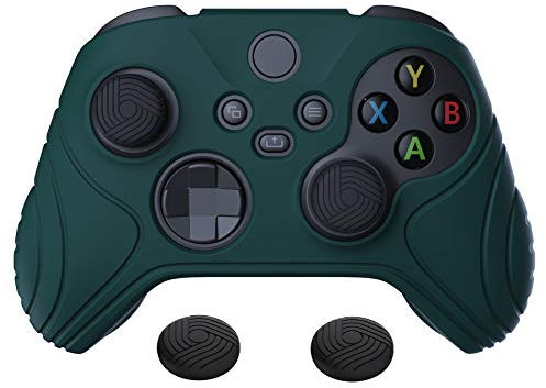 eXtremeRate PlayVital Hülle für Xbox Series S/X,Case Anti-Rutsche Schutzhülle Griffe Skin aus Gummi,2 Stück Schwarze Stick Aufsätze für Xbox Series S/X Controller(Samurai Edition,Renn-Grün)