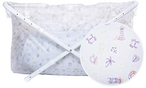 BiBaBad Kinder und Baby Falt Badewanne - Kinderbadewanne mit Gestell für die Dusche mit Knöpfen – einstallbar von 80 bis 100 cm - Strandparty