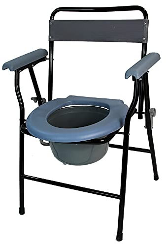 Easigear Folding Steel Portable Commode Chair with Safety Lock and 9 Litre Pail, Grey